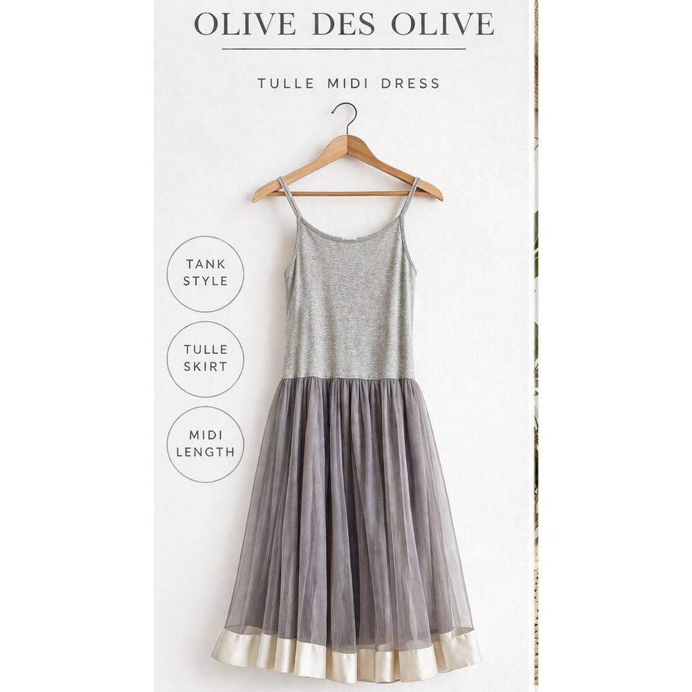 Olive des Olive Tulle Midi Dress Tank Jersey Gray  XS/Small
